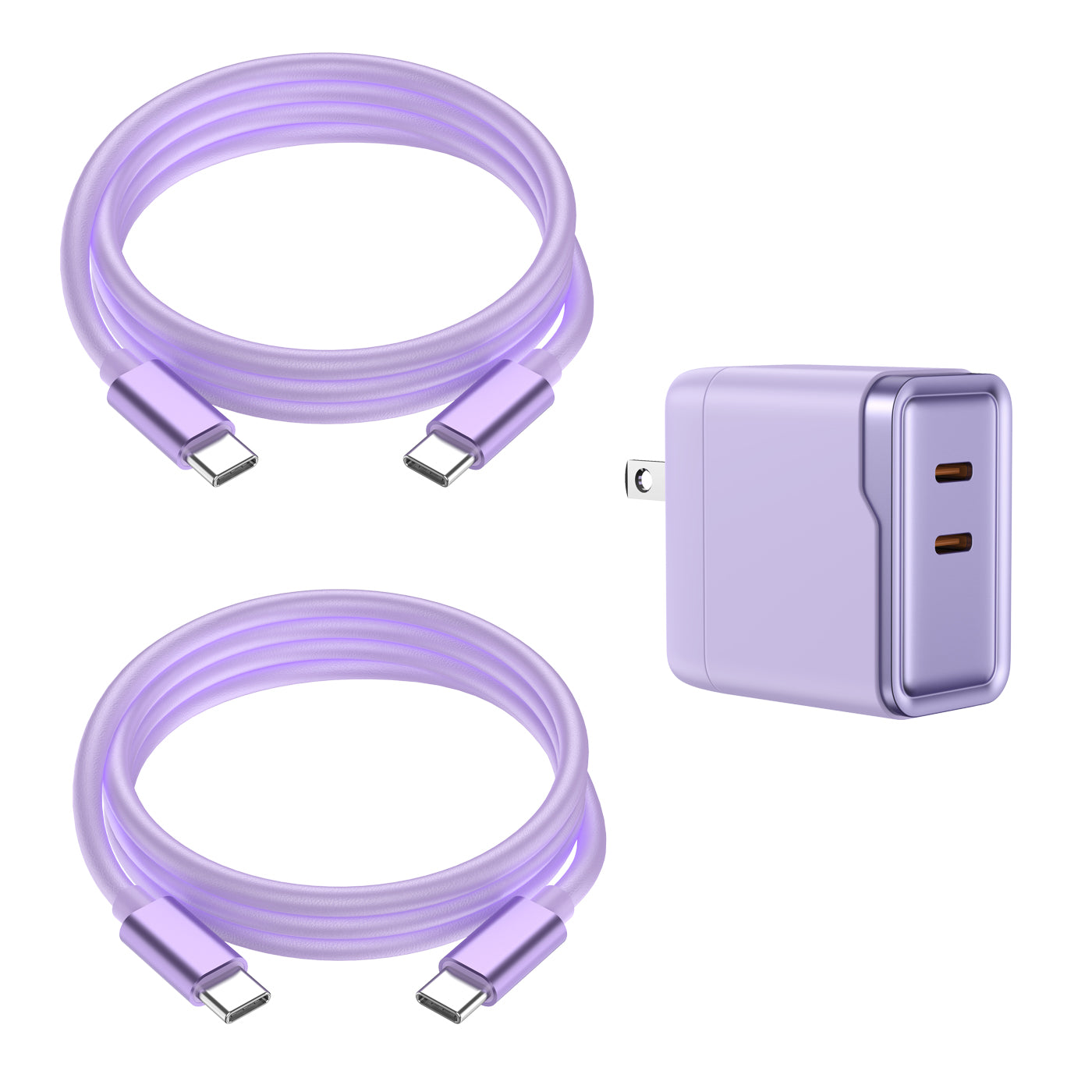 2-Pack 6ft Leather USB-C or Lightning Charging Cables with Dual Adapter