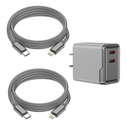 2-Pack 6ft Leather USB-C or Lightning Charging Cables with Dual Adapter