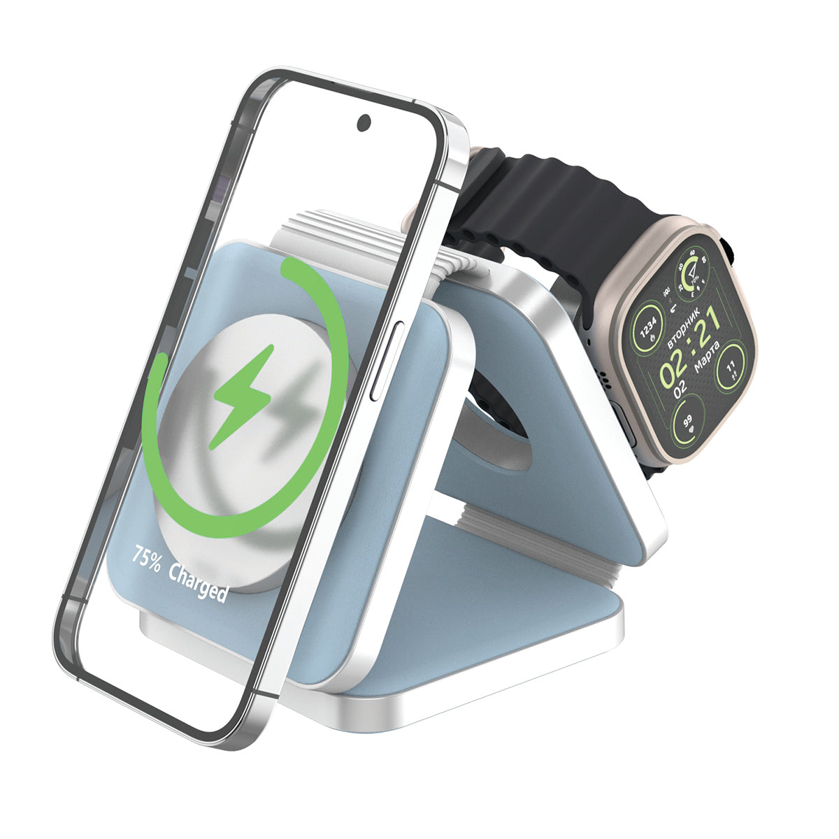 Tri Fold Charging Station - with Fast Charge Adapter and Carrying Case